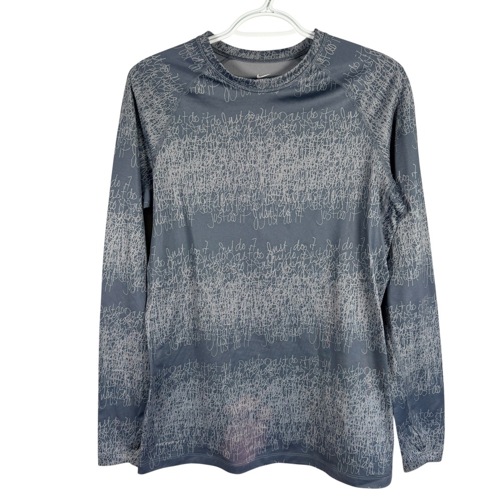 Nike Therma-FIT Long Sleeve Top Womens L Blue Gray Just Do It Print read
